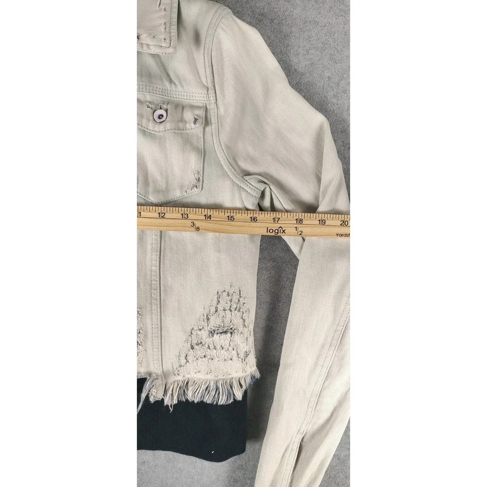 People Double Weave Denim Jacket Hoodie Distressed Layered Boho Sz XS - Picture 7 of 11